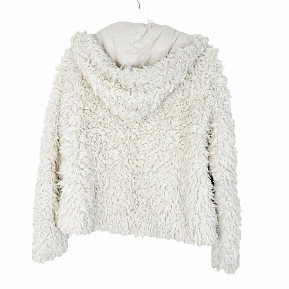 Free People Jacket Ivory Once Upon a Hooded Fuzzy Long Sleeve Hook Closure Sz XS - Picture 9 of 13